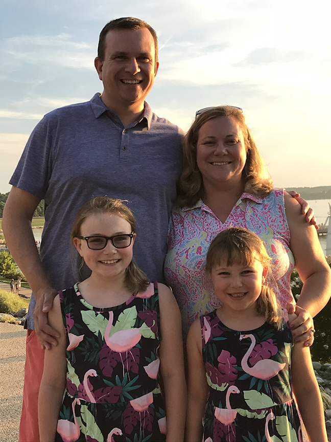 The Atkinson family at the 2018 CoSIDA Convention in National Harbor, Maryland: Sam, wife Emily and daughters Clare and Molly.